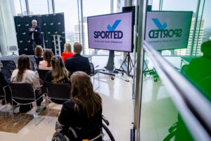 Picture of awards host presenting