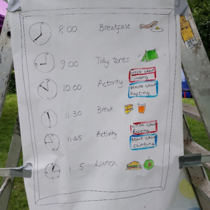 drawing of a timetable for a youth activity camp