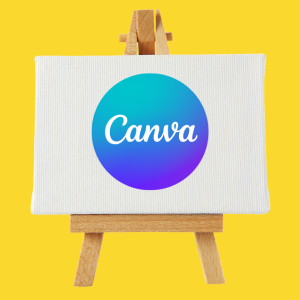 canva logo on a white canvas on an easel