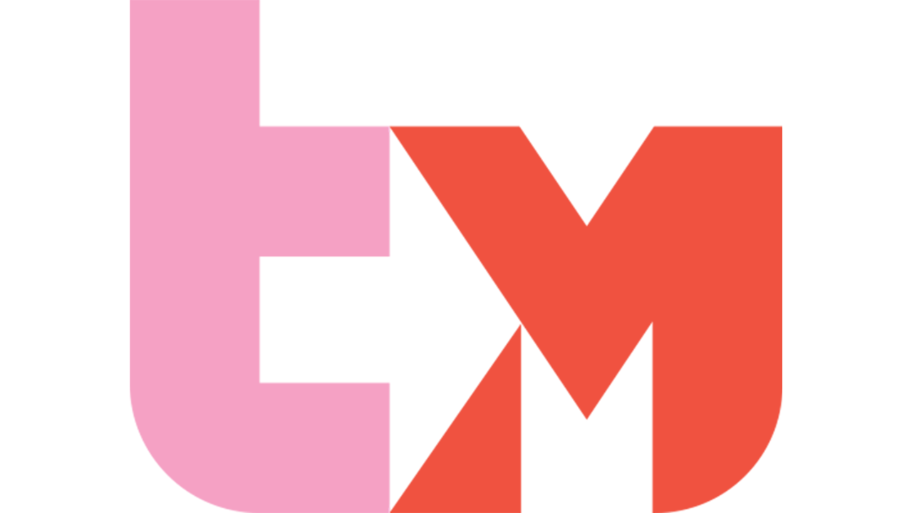 theMovement Charity logo is a pink coloured t next to a red coloured m