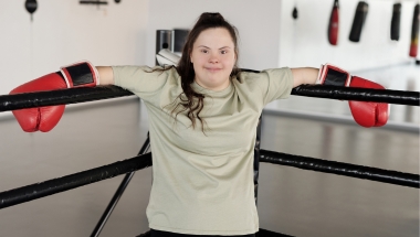 young woman resting after boxing