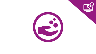 fundraising webinar graphic: purple circle with hand and coins, purple triangle with screen graphic