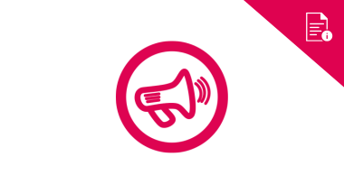 red marketing information graphic with red loudhailer graphic and red triangle with information graphic